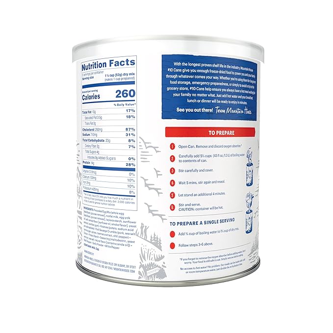 Mountain House GlutenFree Scrambled Eggs with Uncured Bacon FreezeDried Food for Camping, 9 Servings, 30Year ShelfLife