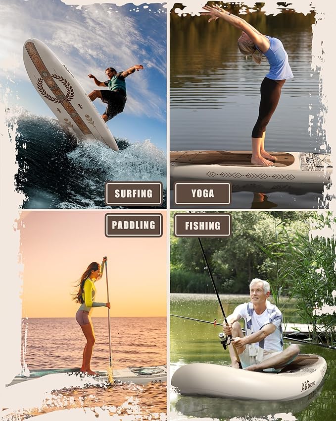 ABBOARD Inflatable Stand Up Paddle Boards - Extra Wide Fishing Paddleboard,Cool Design, Ultra Stable Standup SUP,15 D-Rings, 5 Handles,Camera Mount,100L Backpack, 10L Dry Bag,Youth/Adults