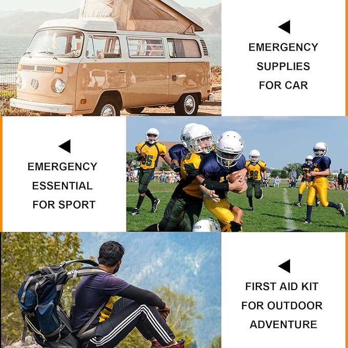 300Piece Portable First Aid Kit Refill Supplies for Car Mini Caming Emergency First Aid Kits Hiking Survival Essential for Outdoor Adventure Emergency Case, Orange 1st Aid