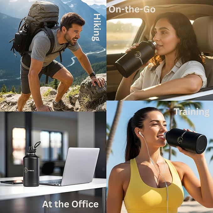 64oz Insulated Water Bottle with Bag - Half Gallon Tactical Water Bottle with Paracord Handle — Wide-Mouth BPA-Free Stainless Steel - Ideal for Hiking, Hunting, Sportsg & Travel