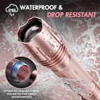 WdtPro LED Flashlight High Lumens SR2000 Pro, 2 Pack Brighter Tactical Flashlights with 5 Modes & Zoomable, Powerful Mini Flash Light for Emergency, Camping, Hiking (Pink)