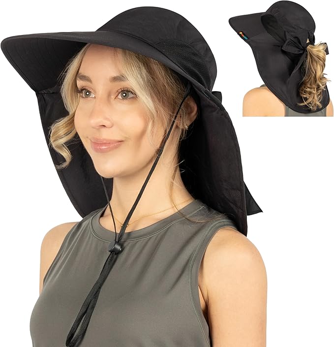 SUN CUBE Wide Brim Sun Hat with Neck Flap, UPF50+ Hiking Safari Fishing Hat for Men Women, Sun Protection Beach Hat