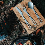 Titanium Camping Utensils Spoon Fork Knife Set Lightweight Camping Cutlery, Travel Utensil Cutlery Set Travel Silverware Set with Carrying Bag and Carabiner for Backpacking Hiking