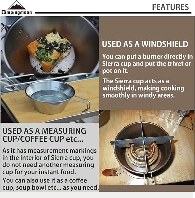 CAMPINGMOON 2pcs Set Stainless Steel Camping Sierra Cup 310ml with 1pc Colander S-220-2P/S-213