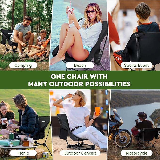 Lightweight Camping Chair, Portable Folding Chair for Camp, Backpacking, Beach, Hiking, Outdoors, Picnics, Black
