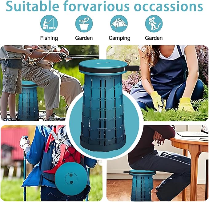 Portable Telescoping Stool, Retractable Folding Stool for Camping Garden Fishing Hiking Travel BBQ, Adjustable Collapsible Stools (Gradient Blue)