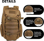 35L Tactical Backpack for Men, MOLLE Military Bug Out Bag, Waterproof Rucksack for Hiking with Hydration Port Tan