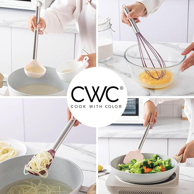 COOK WITH COLOR Silicone Cooking Utensils, Kitchen Utensil Set, Easy to Clean Silicone Kitchen Utensils, Cooking Utensils for Nonstick Cookware, Kitchen Gadgets Set, 10 Pieces, Rose