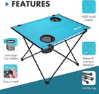 VILLEY Folding Camping Table, Lightweight Portable Beach Table with 2 Cup Holders & Carry Bag for Camping, Beach, Fishing, Travel, and Outdoor Activities (Small)
