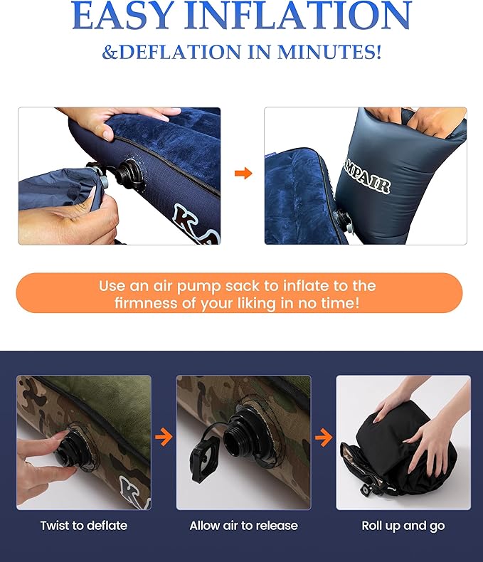 Inflatable Sleeping Pad for Camping, Extra-Thick 4.75" Single Air Mattress with Soft Velvet Top, Machine Washable, Family Lightweight 4-Season Pad for Traveling & Hiking, Green