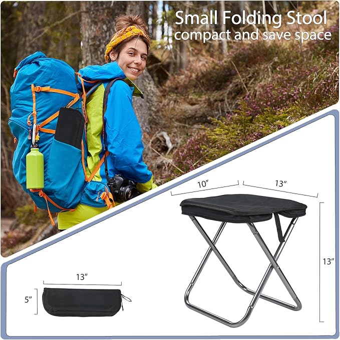 13-inch Lightweight Aluminum Folding Stool - Portable Compact Camping Stool Supports 300lbs, Handbag Style Carry - Ideal for Camping, Fishing, Backpacking, Outdoor, Travel