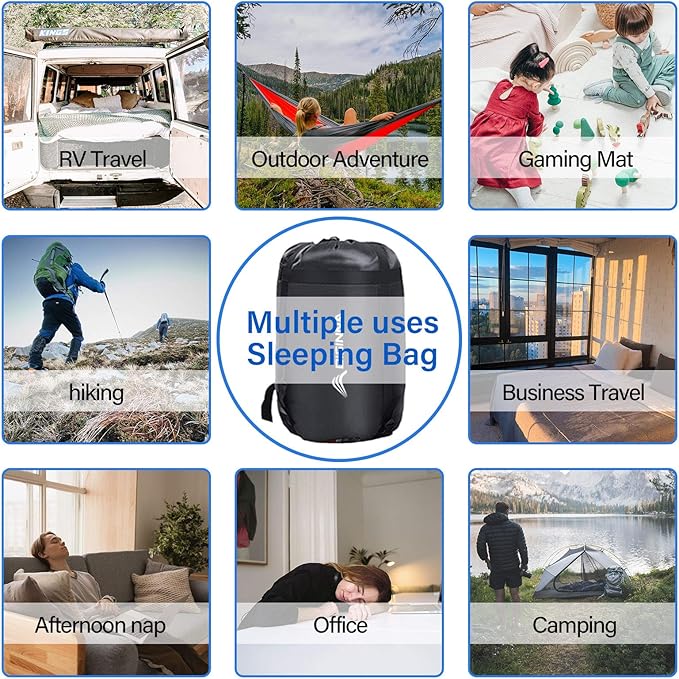 BISINNA Sleeping Bag with Pillow - 4 Season Backpacking Sleeping Bag Lightweight Waterproof Warm and Washable for Adults, Kids, Women, Men's Outdoors Camping, Hiking, Mountaineering