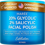 MAREE Glycolic Acid Pads & 2% Salicylic Acid – Toner Pads for Face with 20% Glycolic Acid Solution – Face Exfoliating Pads, Acne Clearing Face Pads – Skin Pore Resurfacing & Radiance Device – 50 Count