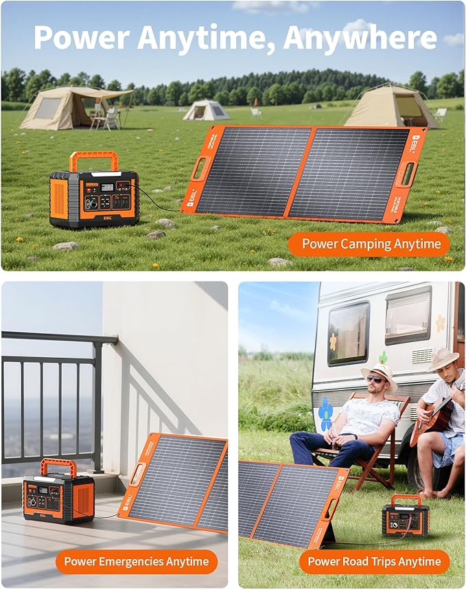 EBL Solar Panel 100W Portable Solar Panel (Upgraded) for 240/300/500/1000/1500/2000 Power Station, with Adjustable Kickstand and Parallel Cable, Waterproof IP65 for Outdoor Camping Hiking RV Trip