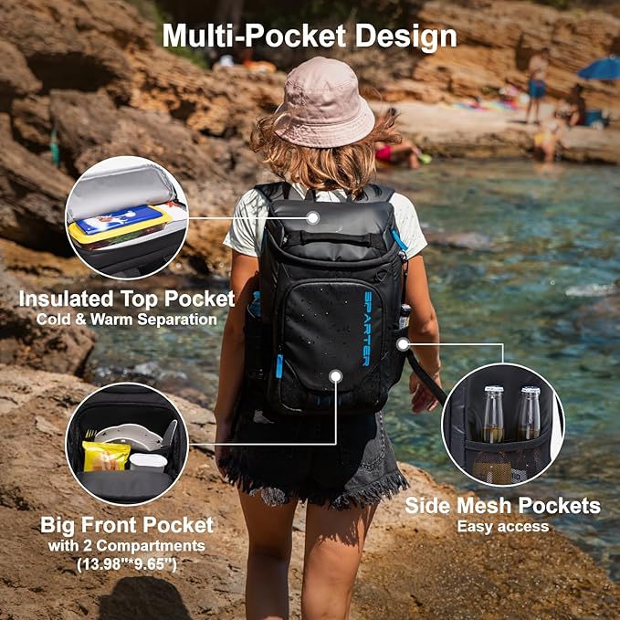 Backpack Cooler Insulated Leak Proof 33/49 Cans, 2 Insulated Compartments Thermal Bag, Portable Lightweight Beach Travel Camping Lunch Backpack for Men and Women