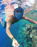 QingSong Full Face Snorkel Mask for Adults, Snorkeling Gear with Camera Mount, 180 Degree Panoramic View Snorkel Set Anti-Fog Anti-Leak