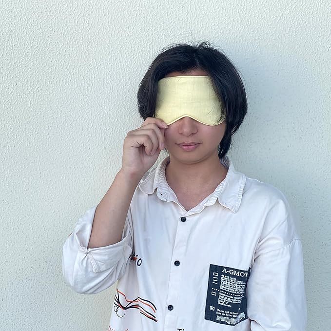 Sleep Mask Pure Linen Eye Mask, with Elastic Band,Comfort Sleeping Shade for Nighttime Sleeping, Traveling,Side Sleeper Eye Cover Cooling with Travel Bag Gift Package (Honey)