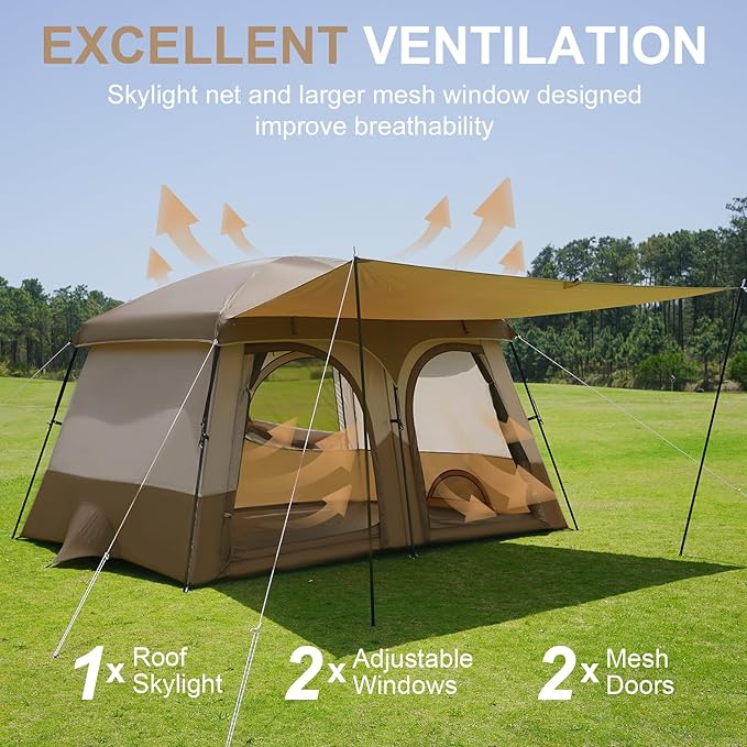 Vidalido Tents，3-4 Person Camping Tent with Extended Vestibule，Weather Resistant Family Tents with Breathable Mesh Windows，Easy Install Waterproof Outdoor Tent for Backpacking and Camping Hiking
