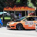 EAGLE PEAK 10x10 Slant Leg Pop-up Canopy Tent Easy One Person Setup Instant Outdoor Beach Canopy Folding Portable Sports Shelter 10x10 Base 8x8 Top (Flame)