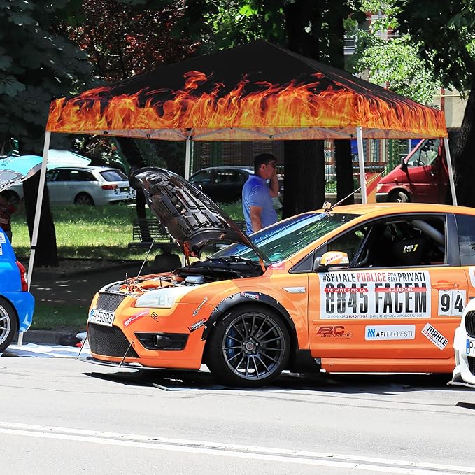 EAGLE PEAK 10x10 Slant Leg Pop-up Canopy Tent Easy One Person Setup Instant Outdoor Beach Canopy Folding Portable Sports Shelter 10x10 Base 8x8 Top (Flame)