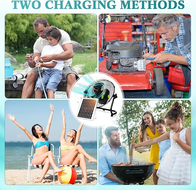 15000Mah 12 Inch Solar Panel Powered Fan, 2 in 1 Solar Panel or AC Charger Powered Fan 12W 9V Portable for Chicken Coop Greenhouse Household Exhaust Camping Travel Outdoor(Black)