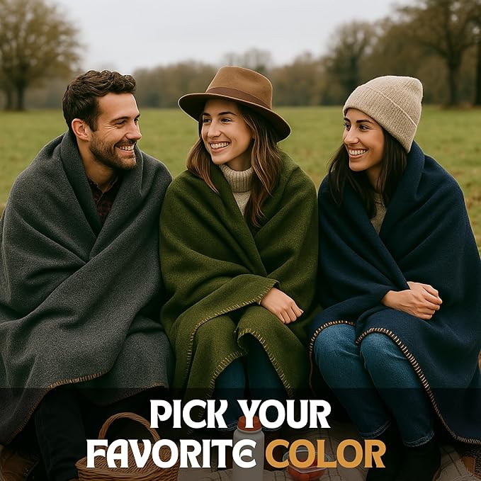 Wool Camping Blanket – 70% Wool Heavy-Duty Military Style Throw, Warm & Washable, Fire Retardant Cover for Emergency, Survival & Outdoor Use – Perfect for Camping, Car, Home & Hiking, Navy 66x90