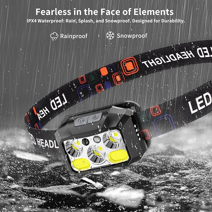 Rechargeable LED Headlamp 2-Pack, 800 Lumens, USB-C, IPX4 Waterproof, 8 Modes, Red & White Light — Lightweight, Adjustable, Hard Hat Clips Included; for Camping, Hiking, Running, Fishing & Repairs