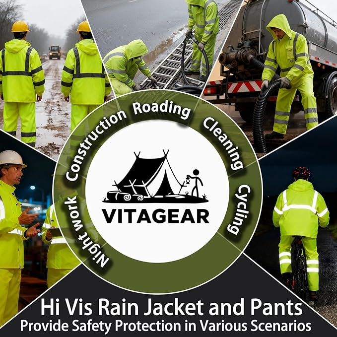 Hi Vis Class 3 Safety Rain Jacket for Men Waterproof, Reflective High Visibility Rain Gear Construction Rain Suit (S/M,Yellow)