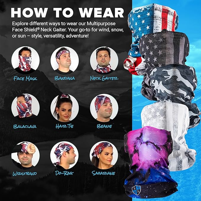 S A Company 5-Pack UV Face Shield | UV 30+ Multipurpose Neck Gaiter Balaclava for Adults