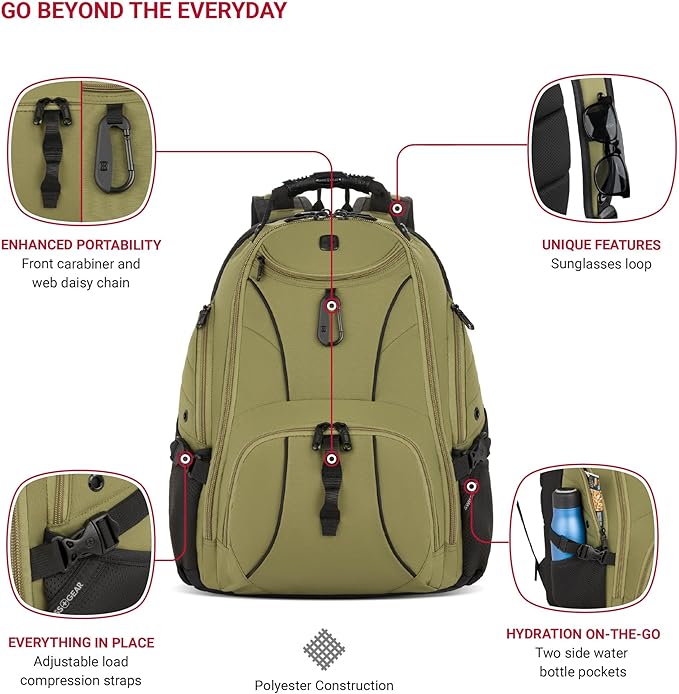 SwissGear 1900 Scansmart TSA 17 Laptop Backpack, Olive Branch, 19-Inch