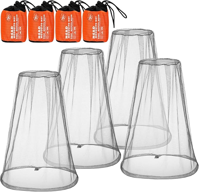 HESTYA 4 Pack Mosquito Bug Net Mesh for Head Mosquito Head Net Face Neck Fly Netting Hood from Insect Bugs Gnats for Outdoor