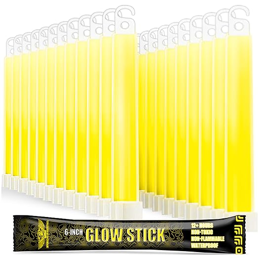 EVERLIT Survival Emergency Glow Sticks- 6 Inches Light Sticks for First Aid Kit, Survival Kit, Camping, Hiking, Outdoor, Disasters, Emergencies Up to 12 Hours Duration… (24 Pack, Yellow)