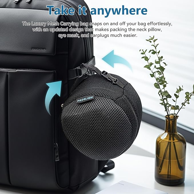 Travel Neck Pillow 100% Memory Foam – Airplane & Car Travel Essentials Kit with 3D Eye Mask, Earplugs & Mesh Bag – Sleeping Support Pillow for Adults (Dark Grey)