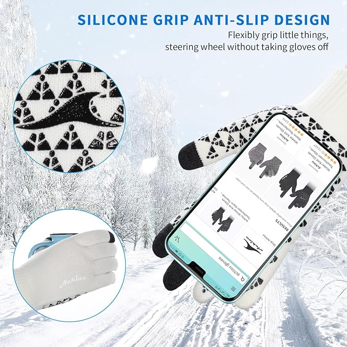 Achiou Winter Gloves, Glove for Men Women, Upgraded Touch Screen Texting Warm Running with Thermal Soft Knit Lining