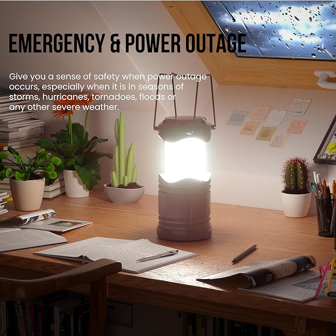 Lichamp LED Camping Lantern, 4 Pack Battery Powered Flashlight for Power Outages, Portable Collapsible Hanging Light Essential for Home, Outdoor, Emergency Lamp Survival Kit Gear for Hurricane, C4