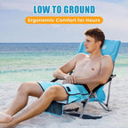 Lamberia Folding Beach Chair for Adults, Portable Low Beach Chairs with 300lbs Capacity, Lightweight Fodable Camping Chair for Travel, Picnic, Concert & Outdoor Activities, Blue