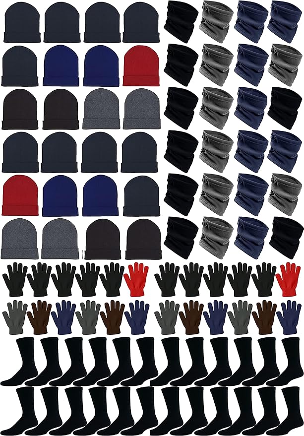 96x Winter Gloves, Beanies, Crew Socks, Neck Warmers Donation Charity Care Bulk Bundle