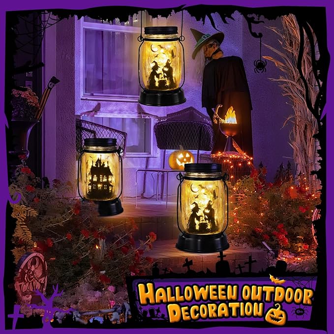 Halloween Decorations Halloween Decor Witch Solar Lanterns Witch Decorations Outdoor Lights Solar Garden for Yard, Patio,Backyard,Porch Torches Light