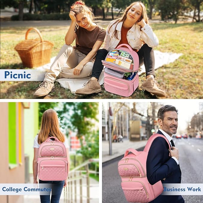 Backpack Cooler Lunch Backpack Double Decker Lunch Box,Insulated Backpack Lunch Cooler Bag, Lightweight Leakproof Lunchbox Backpack for Women Men to Travel,Picnic,Hiking,Beach,Camping