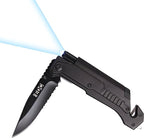 5N1 EDC Tactical Folding Knife, LED Flashlight, Ferro Fire Starter Rod, Glass Breaker, Seatbelt Cutter, 3in Razor Sharp Serrated Blade, Pocked Clip, Wilderness Survival