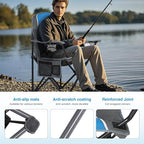 LET'S CAMP Oversized Outdoor Folding Camping Chair, 2 Pack Heavy Duty Arm Chairs with Cup Holder and Storage Bag, 350 LBS Weight Capacity, Blue