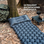 ONETIGRIS Blackcrystal Sleeping Pad, Ultralight Camping Sleeping Pad with Pillow Built-in Foot Pump Inflatable Sleeping Mat Compact for Camping Backpacking Hiking Traveling Tent