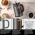 French Press Coffee Maker 34oz / 1 Quart 304 Stainless Steel Coffee Press,with 4 Filters System, Heat Resistant Thickness Borosilicate Glass, Brewed Coffee Pot (Bright Black)