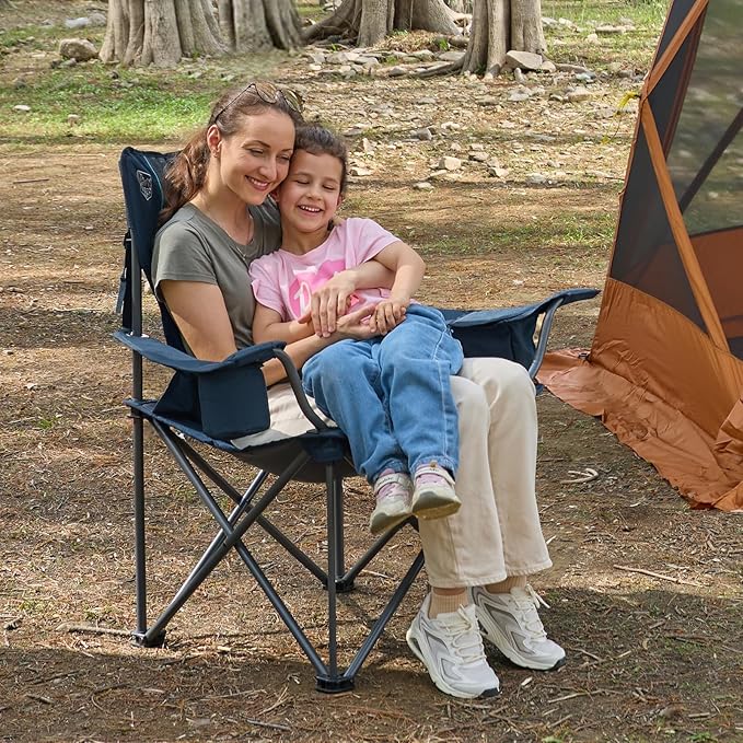 TIMBER RIDGE Oversized Folding Camping Chair Support 550 LBS, Heavy Duty Portable Chairs with Cup Holder Side Pocket for Lawn, Outdoor Picnic, Fishing, 2 Pack(Navy)