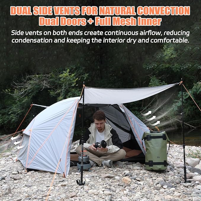 Waterproof Hiking Tent for Backpacking – 2/3/4 Person Easy Up Camping Tent, PU5000mm All Season Windproof Tent for Winter, Cold Weather, Outdoor Hiking & Freestanding Shelter for Mountain Camping