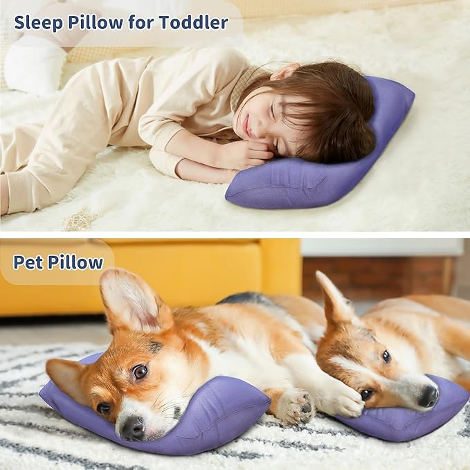 Pro Goleem Small Pillow 11’’x6’’x2.5’’ for Camping and Traveling with Name Tag Mini Tiny Pillow for Toddler Sleeping and Chair Car Air Nap Neck Lumbar Knee Rest Pillows, Lavender