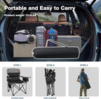 Oversized Folding Camping Chair, Heavy Duty Support 500LBS Outdoor Chair with Cup Holder Storage and Cooler Pouch, Collapsible Padded Arm Chair for Sports Garden Beach Fishing, Black