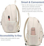 Boavan Laptop Backpack for women,15.6 inch Laptop Bag with USB Port, Waterproof Travel Work Backpack Purse, Anti-Theft Teacher Nurse Doctor Casual Bookbags Office Business backpack，Cream Beige