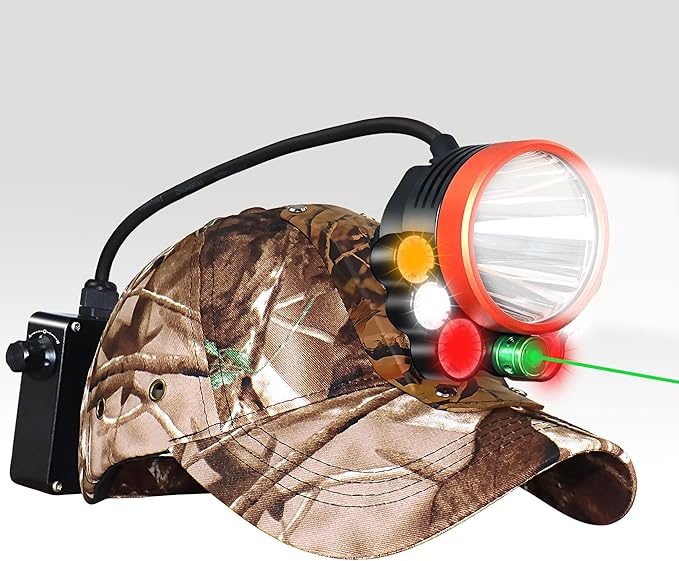 T30 5-Color Coon Hunting lights-2000lm White/Red/Walking/Amber+Green Beam, 9-Speed Dial, IPX6 Waterproof Rechargeable Night Hunting Headlamp for Varmint Hog Coyote