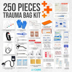 JJ CARE Trauma kit 250PCS First Responder Kit, EMT Bag with Padded Strap, Reflective Medical, Multiple Pockets, EMS First Aid Kit